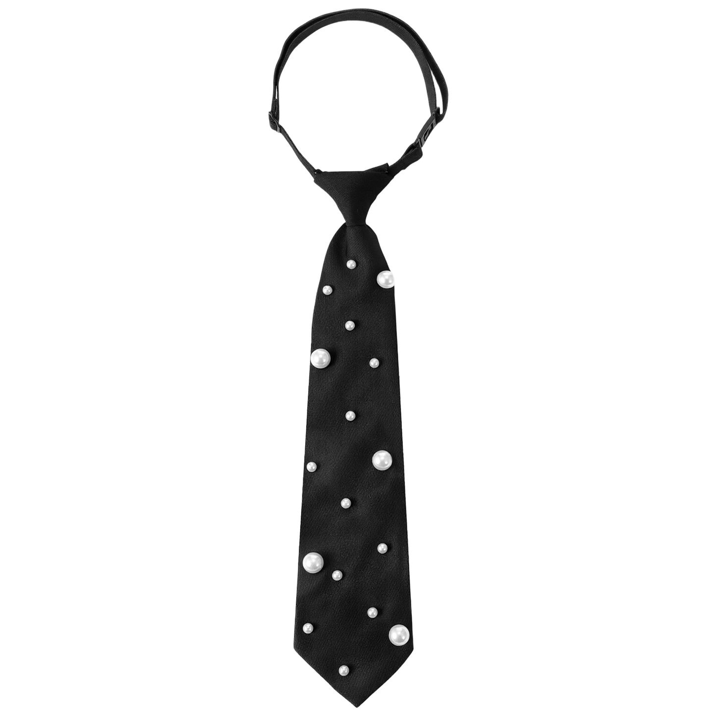 Kynigo Black Tie for Women Men, Pre-Tied Adjustable Pearl Tie, 2.4" Black Womens Neckties for Uniforms, Graduation School Ties, Formal Event Business Meeting