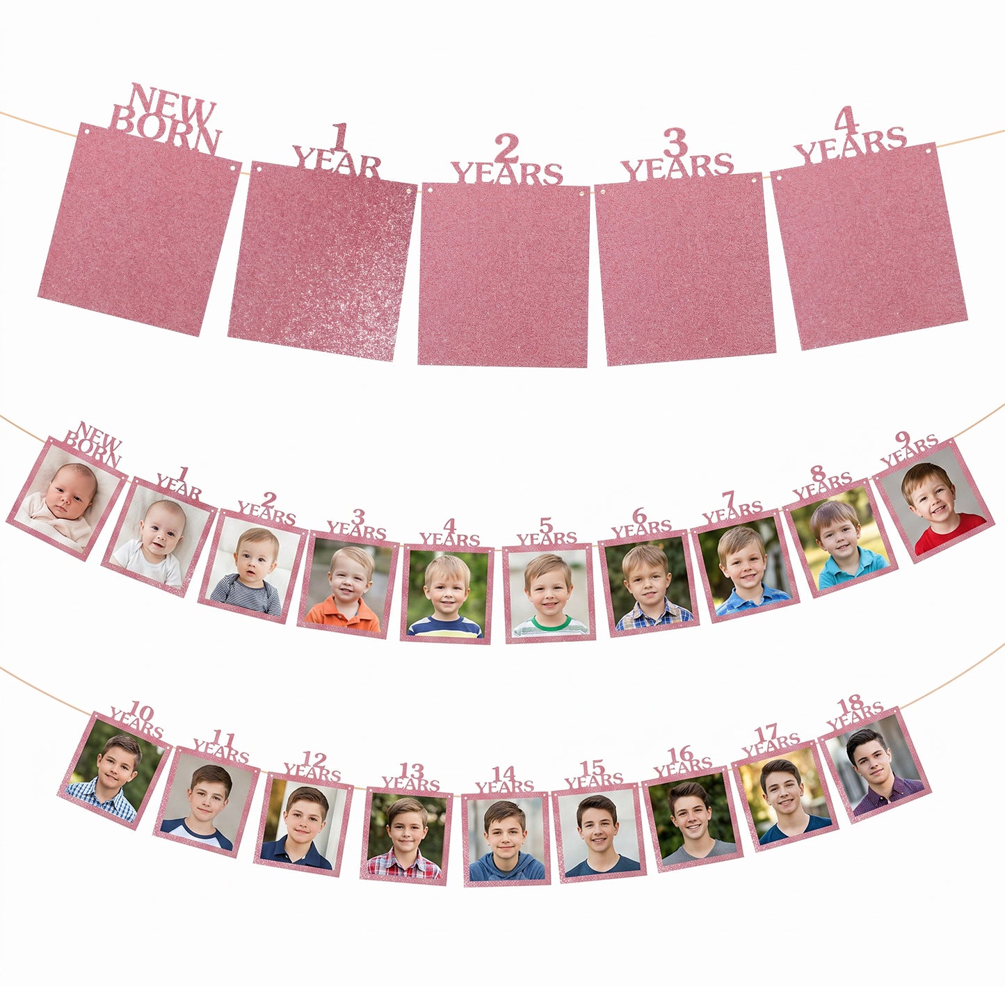 18th Happy Birthday Photo Banner, 18 Year Birthday Picture Frame Banner, 18th Birthday-Decorations Party Supplies(2 Theme)(Rose Gold)