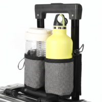 Luggage Travel Cup Holder Free Hand Drink Carrier Carry on Beverage Cup Holder Attachment Fits Roll on Suitcase Handles Business People, Travel Essentials (Grey)