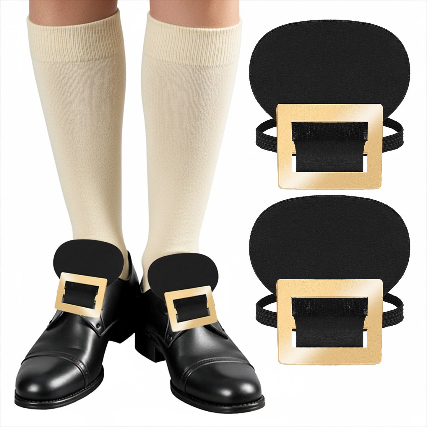 Aysatogc Colonial Shoe Buckle, Historical Gold Shoe Buckles Costume Accessory for Pilgrim and Fancy Dress Colonial Costume Accessory