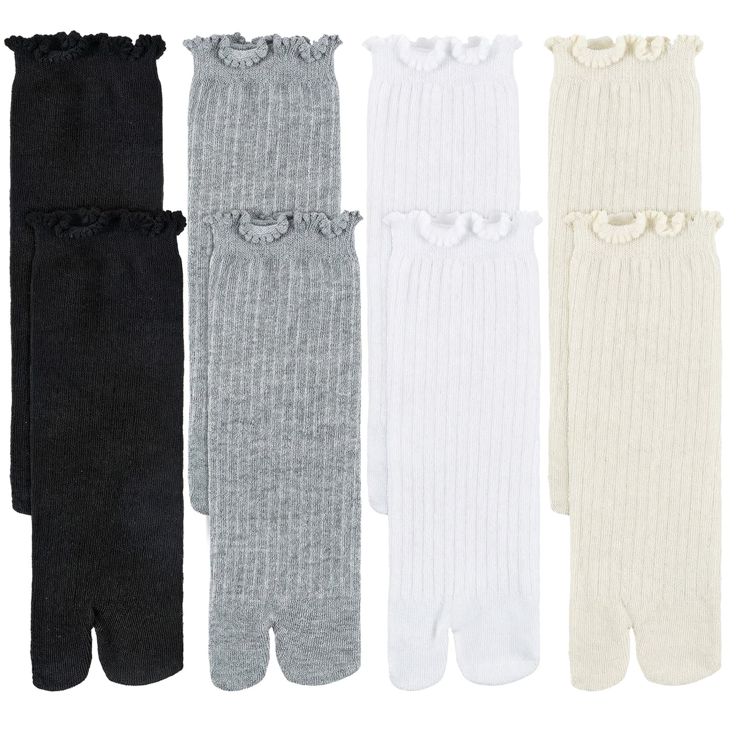 Aysatogc 4 Pairs Tabi Socks Women Split Two Toe Socks Japanese Toes Separated Sock Ruffle Frilly Sports Casual Sock for Men Women Unisex
