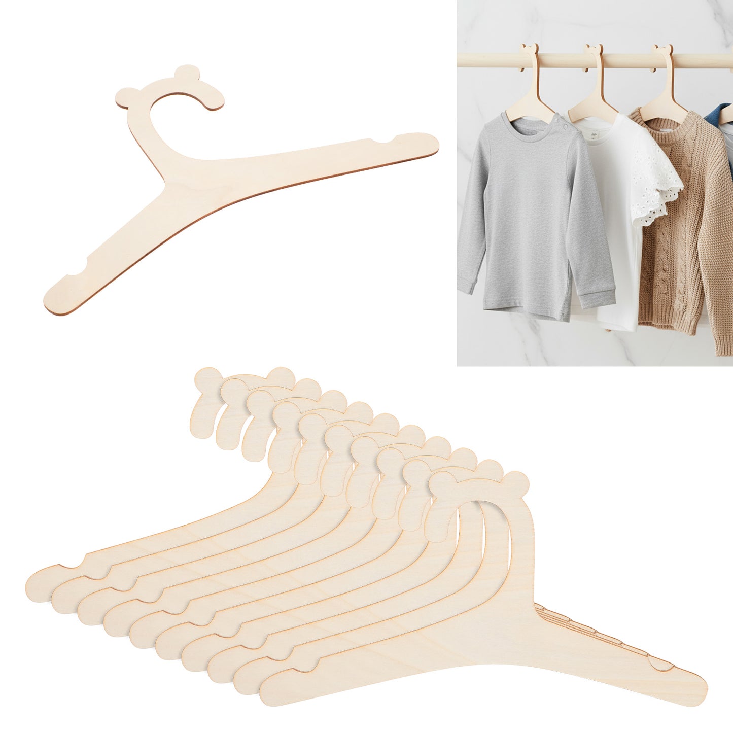 10 Pack Wooden Baby Hangers, 9 Inch Kids Clothes Hangers, Nursery Hanger, Non-Slip Coat Hanger for Infant Toddler Clothing