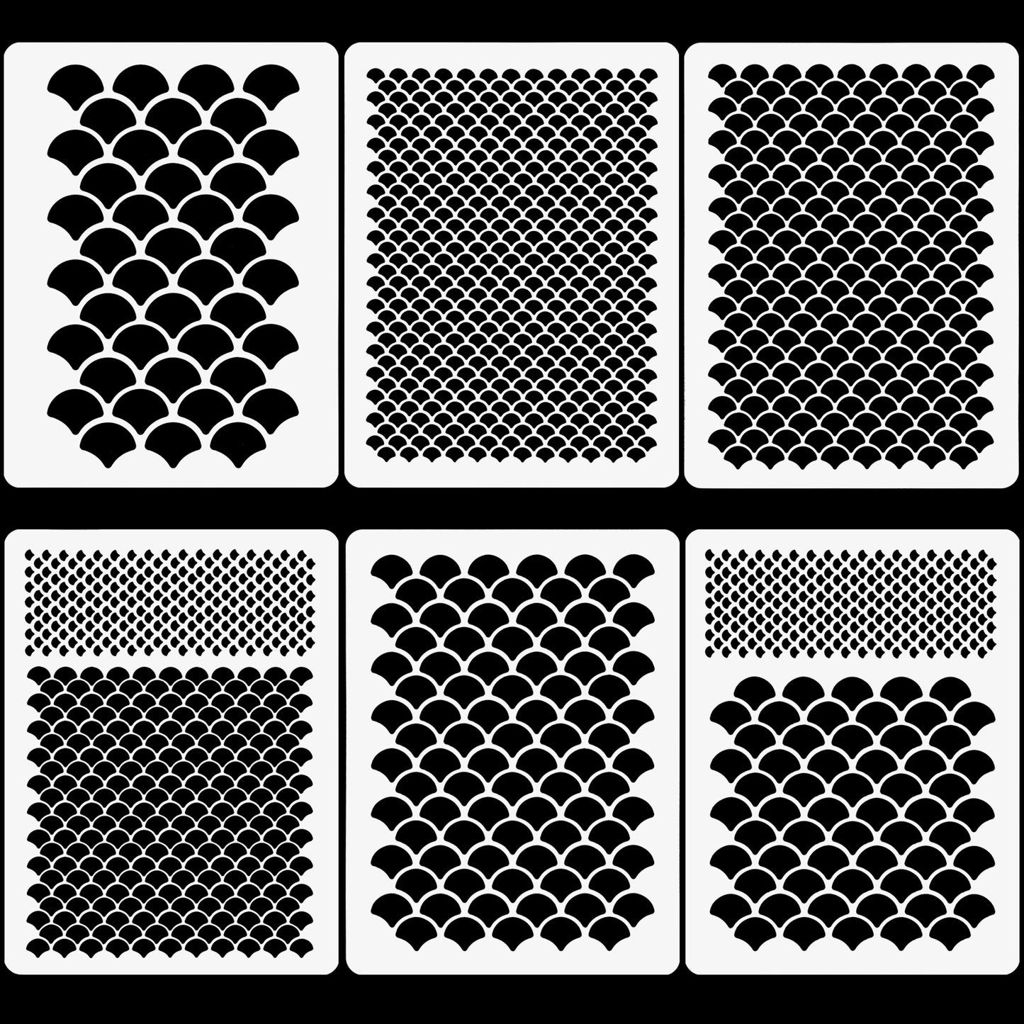 6 PCS Mermaid Scale Stencil, Reusable Mermaid Makeup Face Paint Stencils for Painting Fish Scale Template for Body Art Cake & Cookie Decorating Art Painting Crafts
