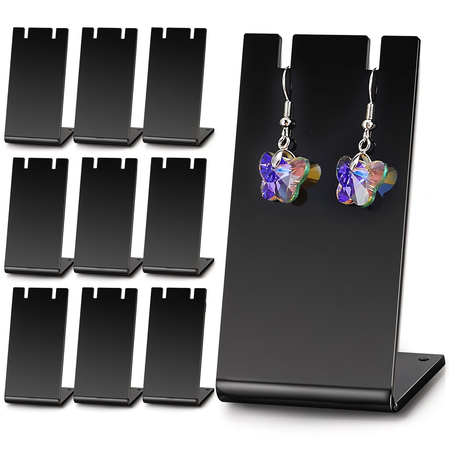 10 Pcs Acrylic Black Earring Holder, Earring Display Stands, L-shape Ear Organizer, Dangling Earring Stands for Earring Necklace Jewelry Display Props Show Retail Store Marketing(3.3x1.4Inch)