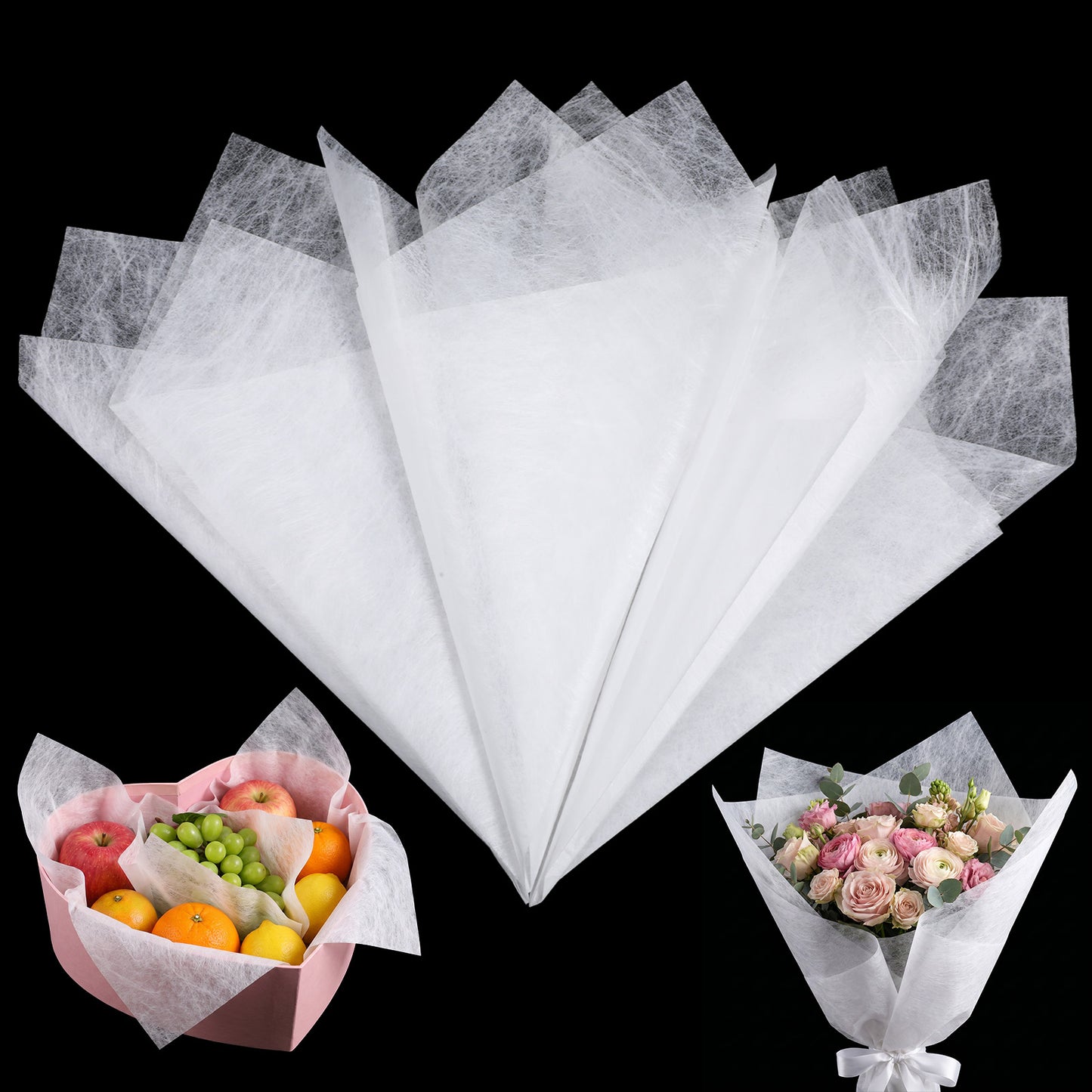 Azefnuhk 118 Sheets Floral Tissue Paper, White Floral Paper 11x10.6 Inch Non-Woven Waterproof Bouquet Wrapping Paper for Florist Packaging, Flowers Gift Bouquets Arrangement
