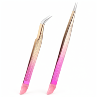 2PCS Crystal Rose Red Nail Tweezer, Double Ended Sticker Tweezers for Craft