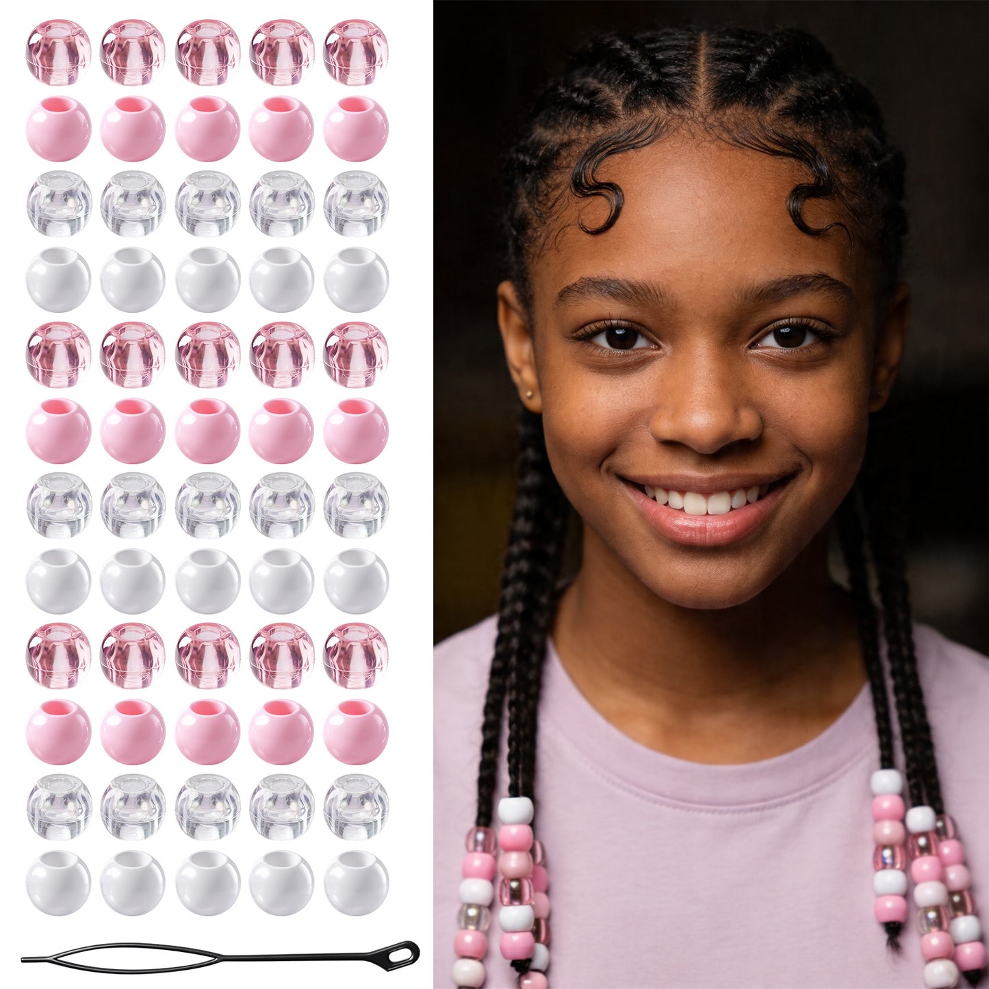 60 Pcs Pink Hair Beads for Braids, Silicone Hair Beads for Kids Girls Cute Small Hairs Bead, Loc Jewelry Bead with 5mm Hole