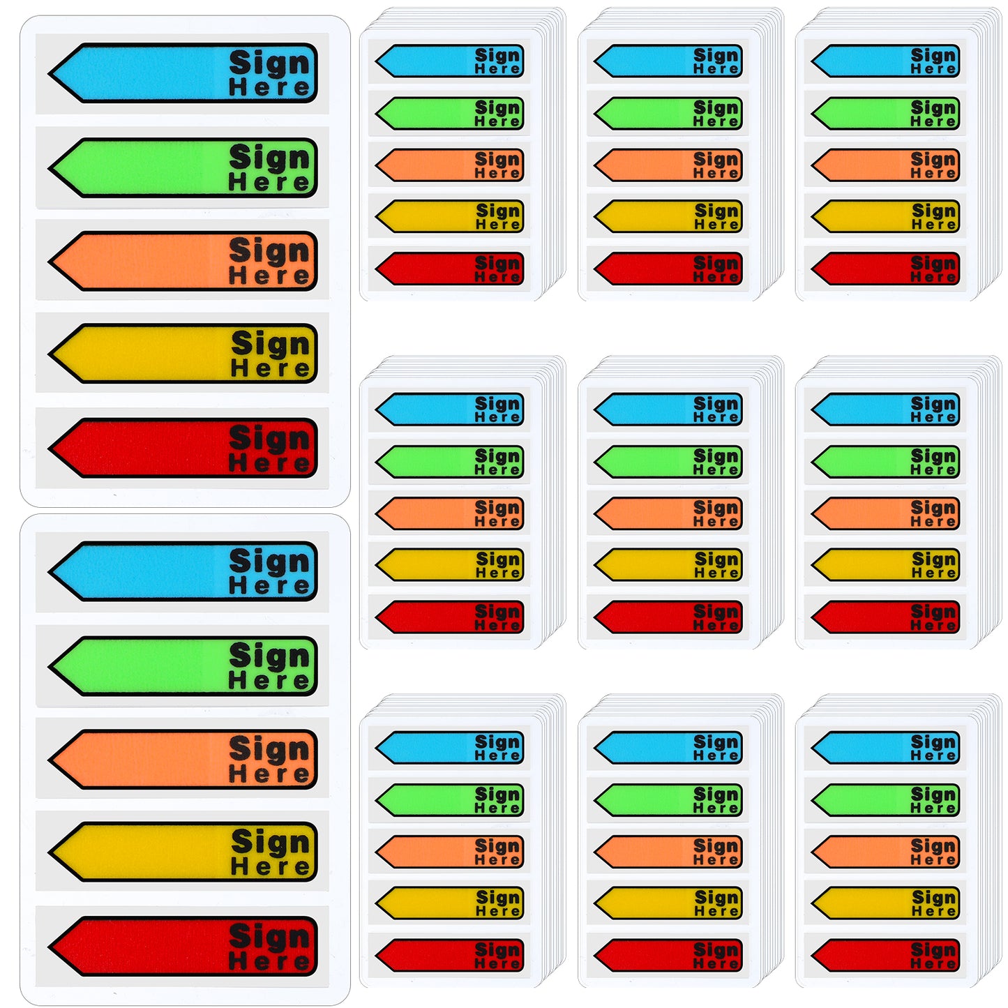 10 Pack 1000 Pcs Sign Here Tabs, Sticky Sign Here Stickers in 5 Colors, Arrow Flags Easy to Post for Paper, SignHere Message Flags for Office Notebook Annotating Books Notary Books