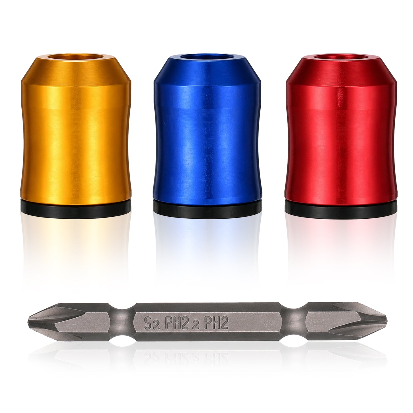 3 Pcs Magnetic Screw Ring, Removable Magnetic Screw Holder with 1 Double-Ended Screwdriver Bit 1/4" Universal Screwdriver Head Magnetic Ring for Hex Screwdriver and Power Bits