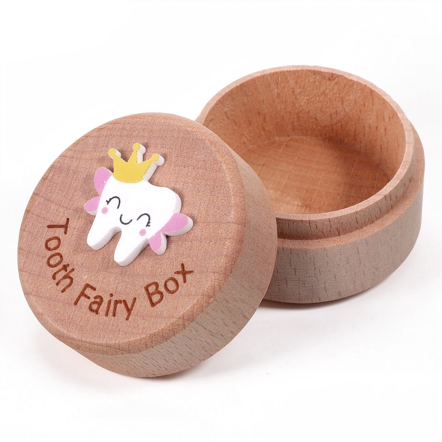 Tooth Fairy Box, 3D Carved First Tooth Fairy Gift Cute Teeth Keepsake Box Holder Wooden Keepsake Storage Boxes for Teeth Birthday Gift