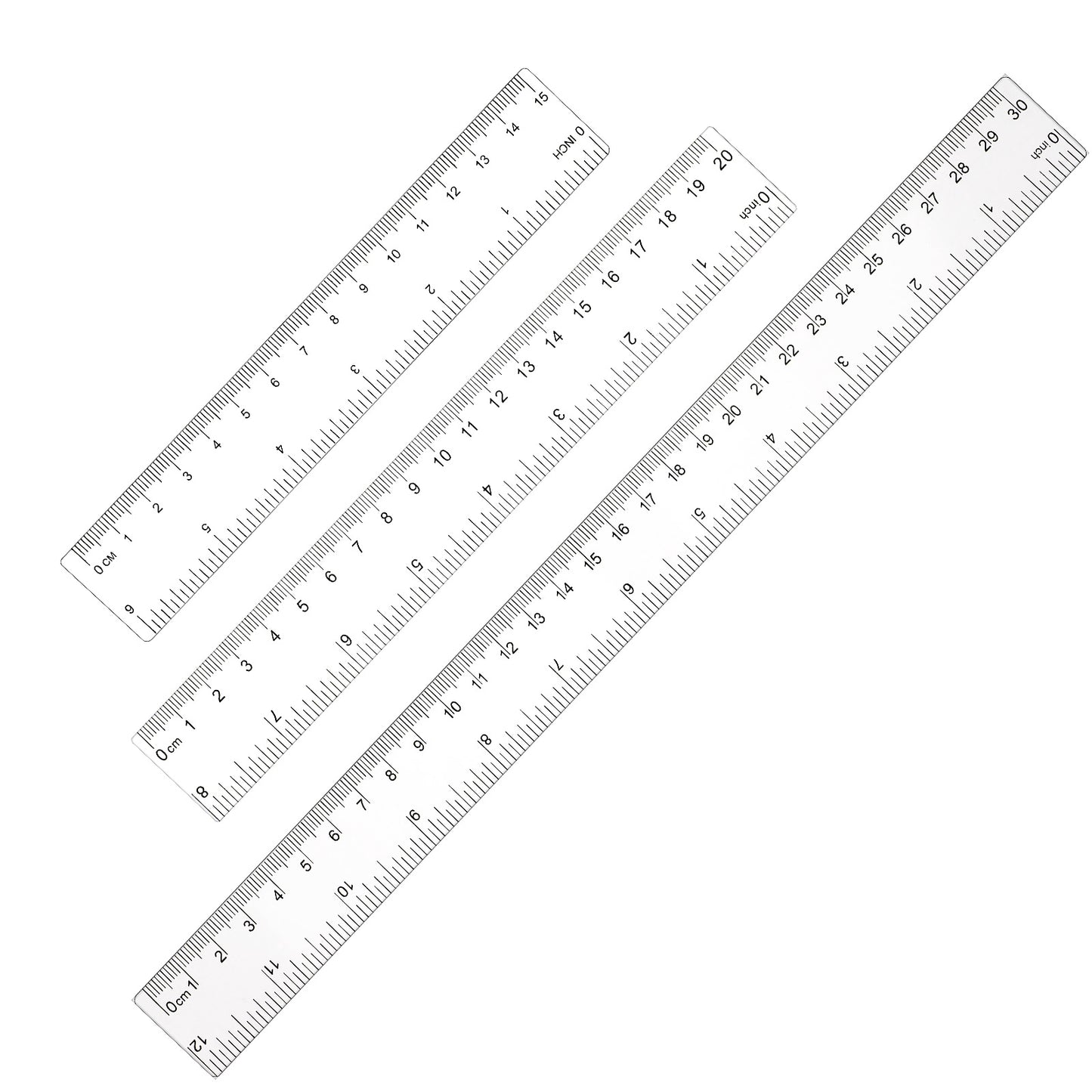 3 Pack Clear Acrylic Ruler Set, 6 Inch 8 Inch 12 Inch Plastic Straight Ruler, Transparent Measuring Tool with Centimeters and Inches for School Office Student