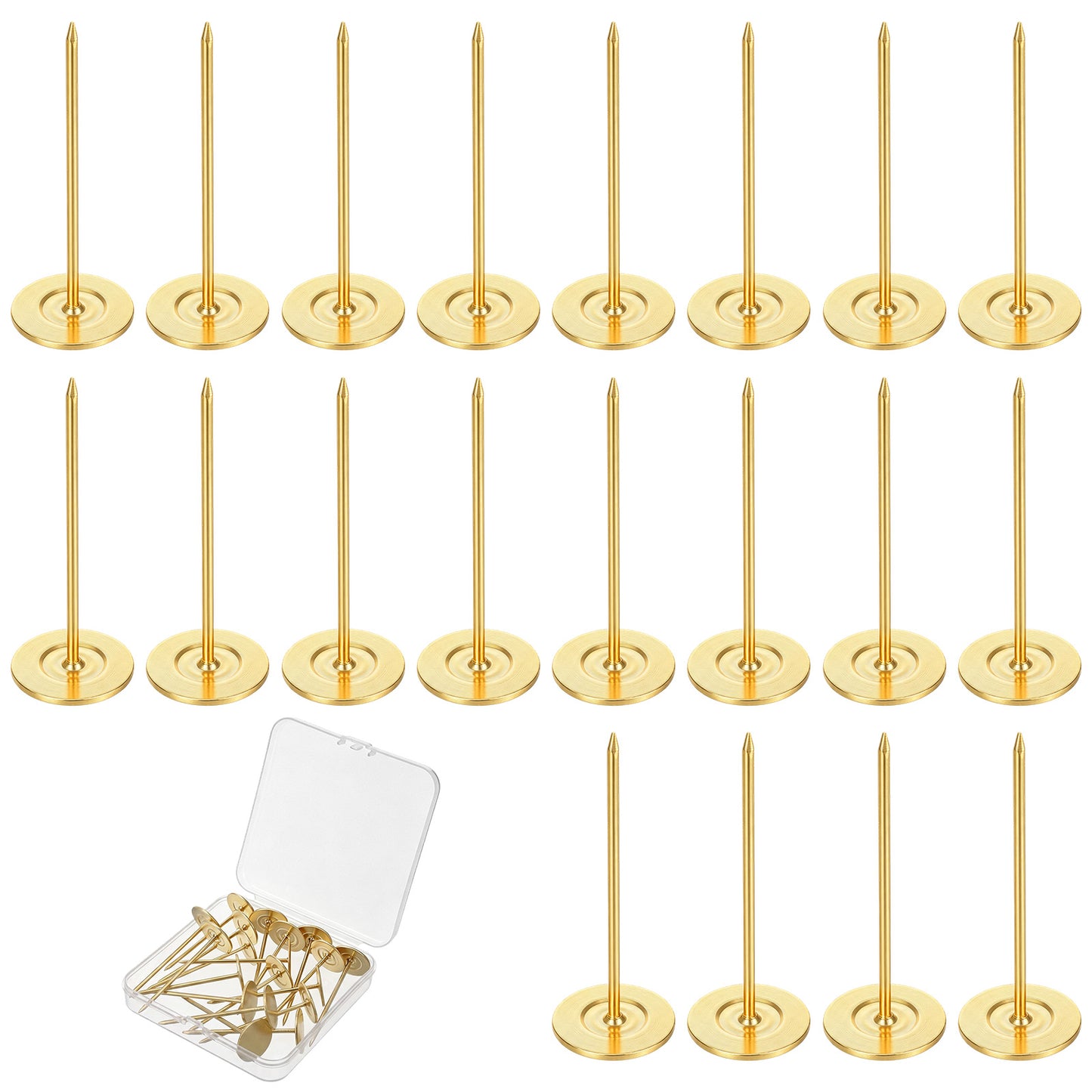 20 Pcs Long Push Pins with Plastic Box, 2 Inch Long Thumb Tacks, Heavy Duty Push Pins, Flat Head Furniture Nails Tacks, Decorative Upholstery Pin for Wall Furniture Sofa Headboard(Gold)