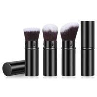 Azefnuhk 3 Pack Retractable Kabuki Makeup Brushes, Travel Foundation Brush Set Soft Nylon Bristles for Liquid Blush Bronzer Powder, Portable Face Makeup Kit for Women
