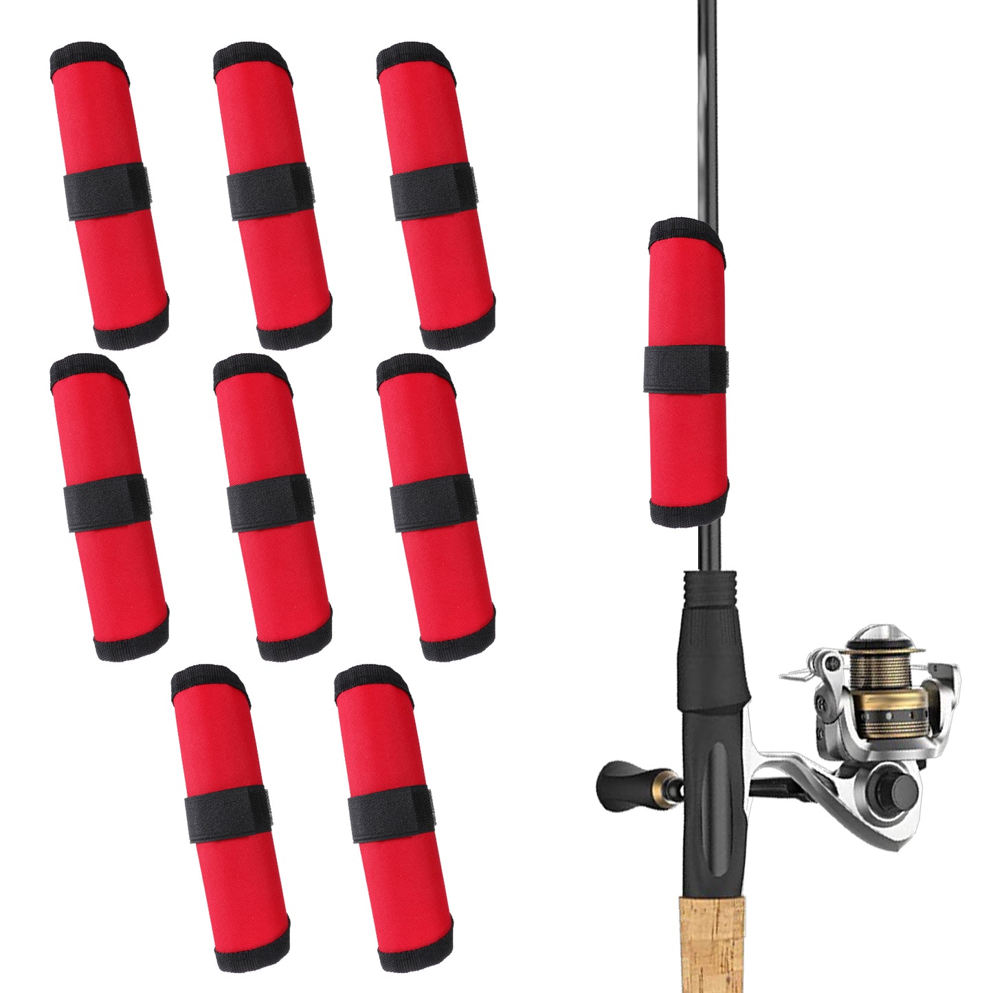 Aysatogc 8 Pcs Fishing Lure Covers, 6" Lure Wrap Bait Gloves Fish Hook Storage Protectors Fishing Lure Wraps Rod Covers to Keep Fishermen Safe for Rod(Red)