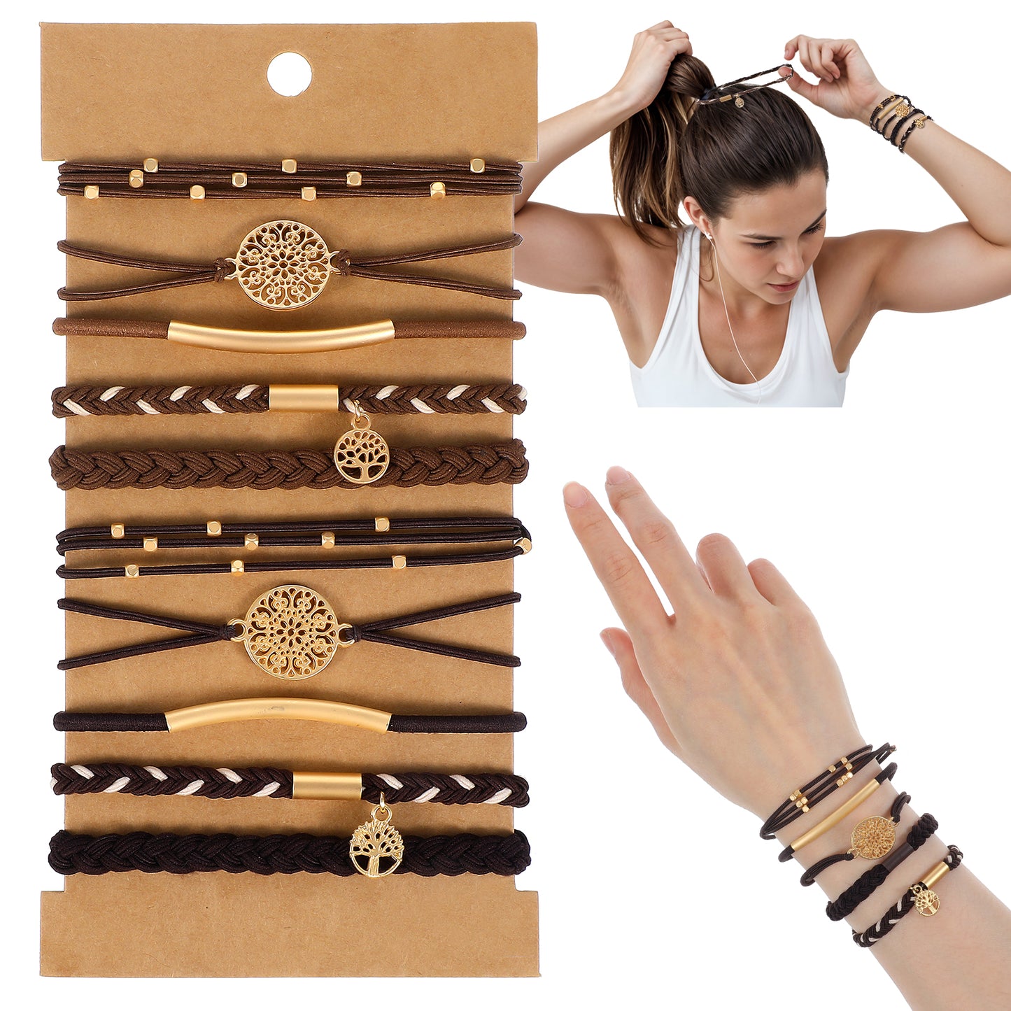 10 Pack Boho Hair Ties Boho Style Hair Ties Hair Ties Bracelet for Women Elastic Hair Ties No Damage Soft Braided Hair Bands for Girls Thick Thin Hair Accessories