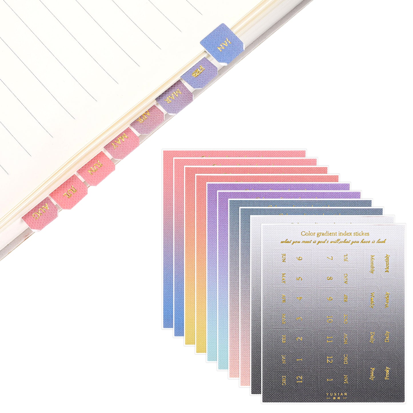 10 Sheet Monthly Tabs for Planners, Gradient Color Planner Month Tabs, Self-Adhesive Month Dividers Notebook Index Tabs for Planners, Journal, Notebook, Agendas, Organizers, Office Supplies