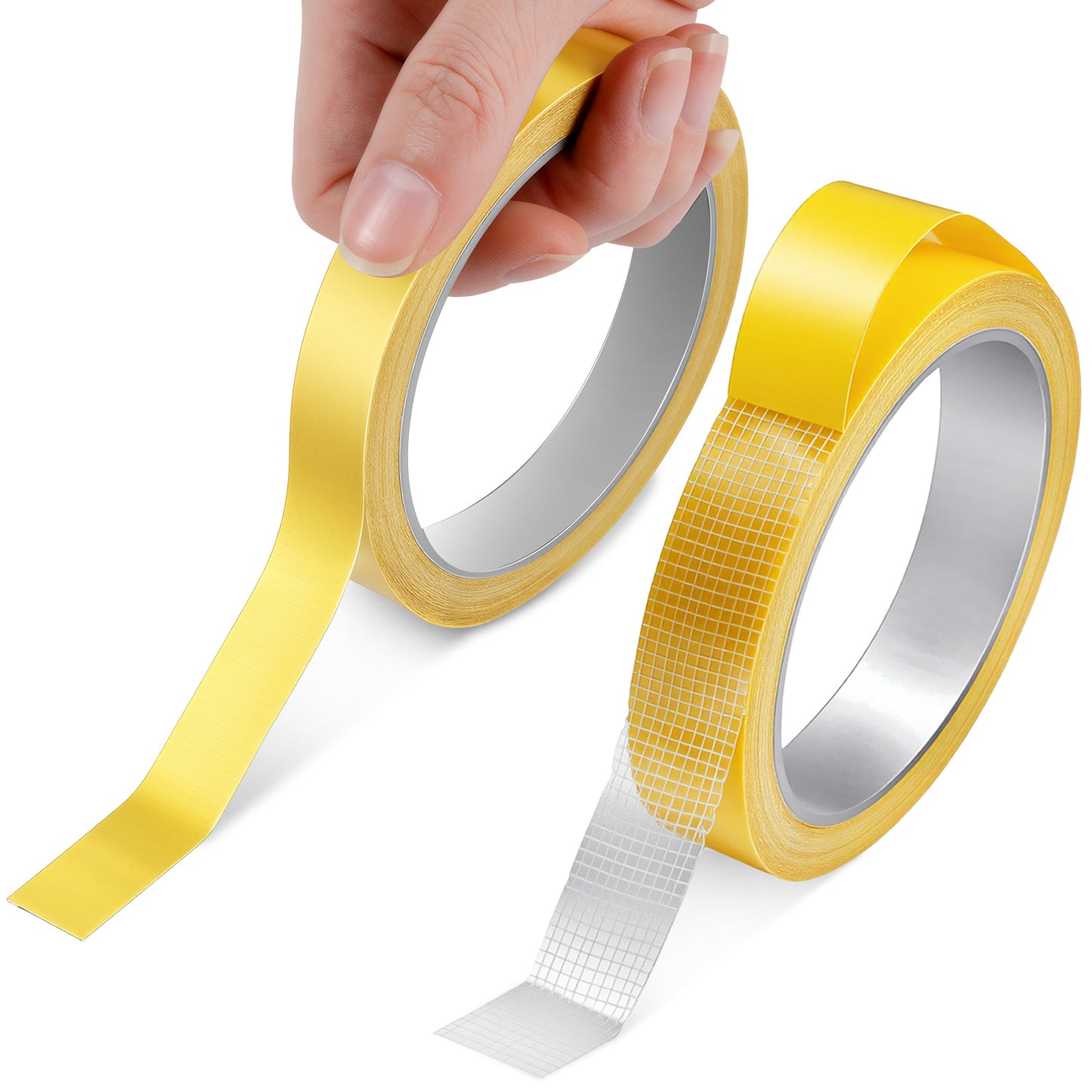 Grevosea 2 Pcs Double Sided Fabric Tape, Heavy Duty Clear Tape with Strong Adhesion High Adhesive Removable Residue-Free Fabric Tapes for Hem Fashion Carpet Curtains 0.59in x 33FT
