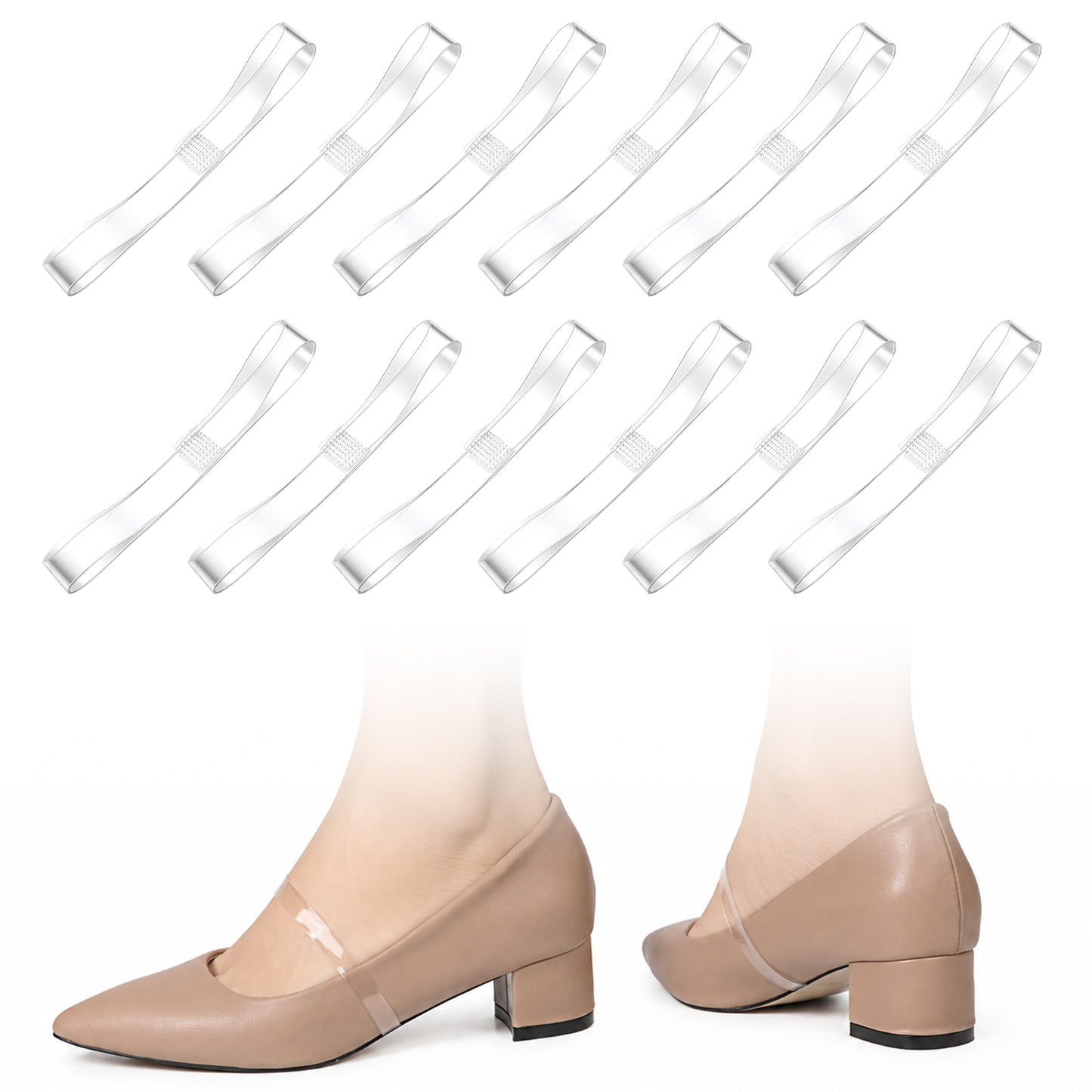 Dplolng 12 Pairs Transparent Shoe Straps for Heels,Silicone Elastic Heel Strap Invisible High Heel Shoe Straps for Women Anti Loose