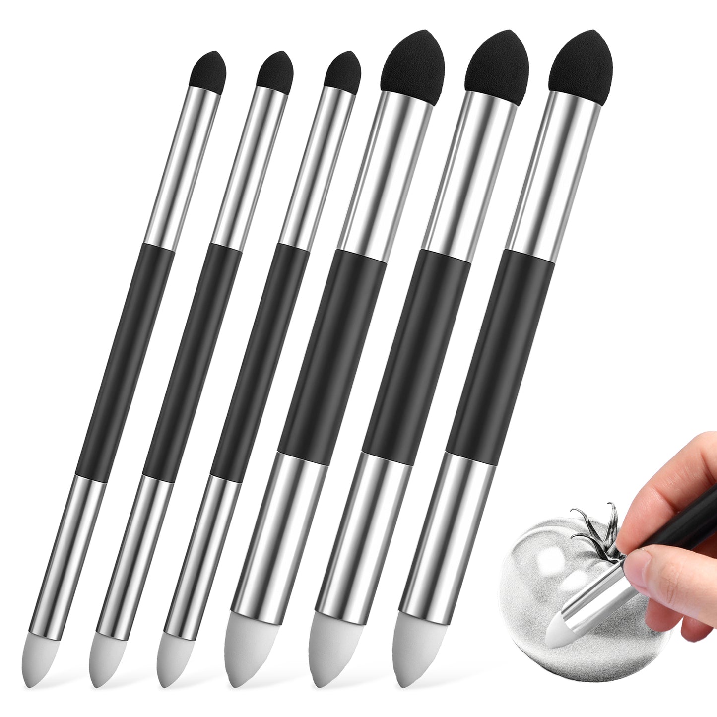 Thinp 6 Pcs Oil Pastel Blending Tools for Drawing, Dual Tip Oil Pastel Sponge Brush Reusable Washable Sketch Rubbing Blending Art Sponges Stumps for Artist Sketch Drawing Lightening & Highlight