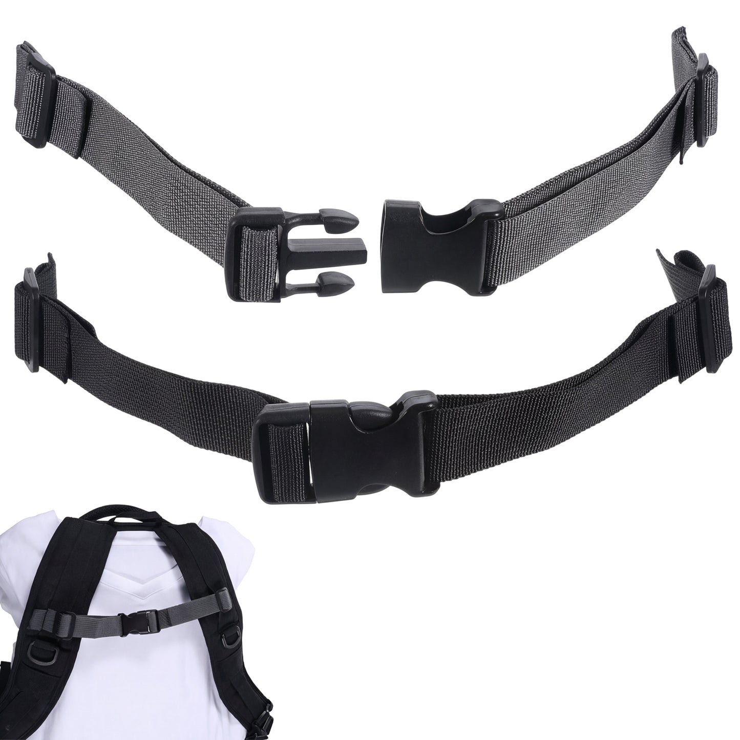Axafazup 2 Pack Chest Strap for Backpack, Heavy-Duty Adjustable Backpack Strap with Quick-Release Buckle Universal Backpacks Chest Straps for Hiking, Travel & Commuting (Black & Gray)