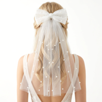 Bridal Veil Hair Clip, White Tulle Pearl Bow, Bride Veil Bachelorette Party for Women and Girls
