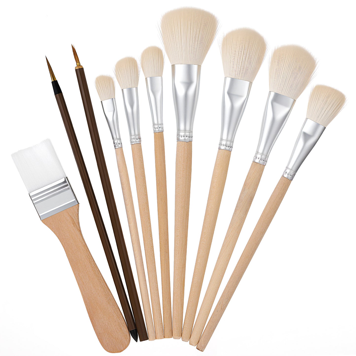 10 Pcs Pottery Glazing Brushes Set, Goat Hair Mop Blending Brushes for Ceramics, Watercolor Paintbrush for Acrylic Painting, Blending Mop Brush for Oil Pottery Art Painting