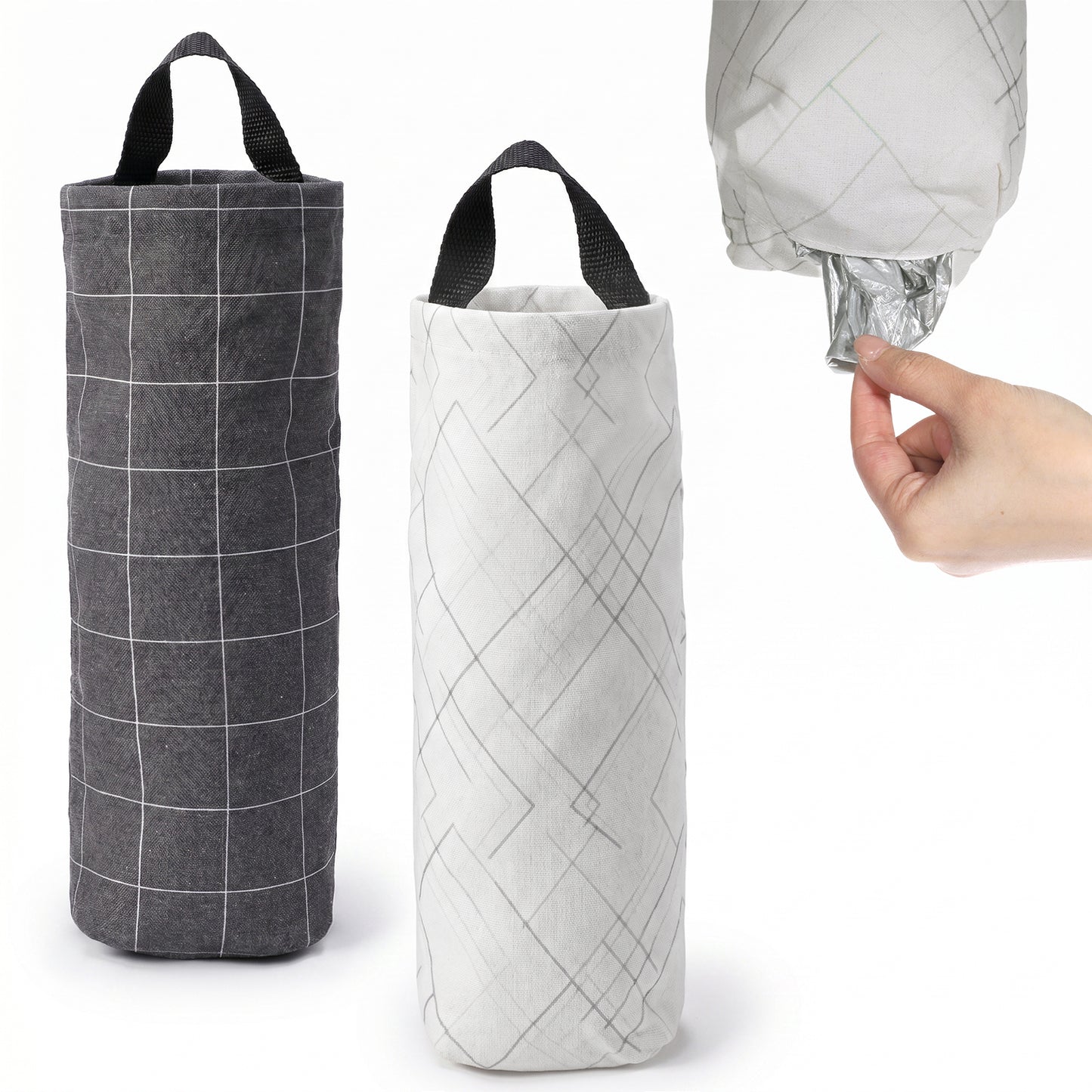 ZEYIYER 2Pcs Plastic Bag Holder, Grocery Bag Holder for Home, Kitchen, Camper, Wall Mounted Storage Bags Organizer for Shopping, Trash Bags (Black, White)
