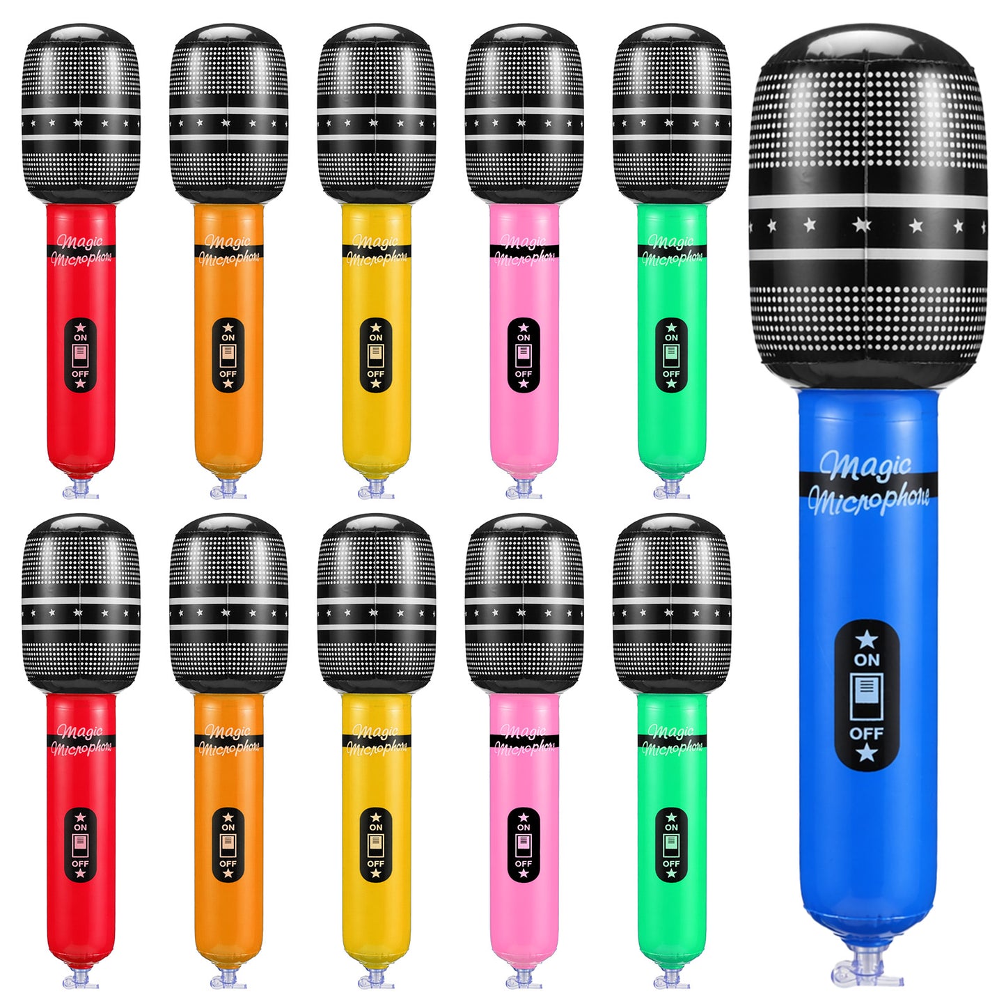 10 Pack Inflatable Microphone Blow Up Props for 80s Musical Themed Party