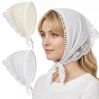 2 Pcs Lace Head Scarf, Floral Lace Bandana Elegant Triangle Hair Scarf for Women Summer Hair Accessories (White and Beige)