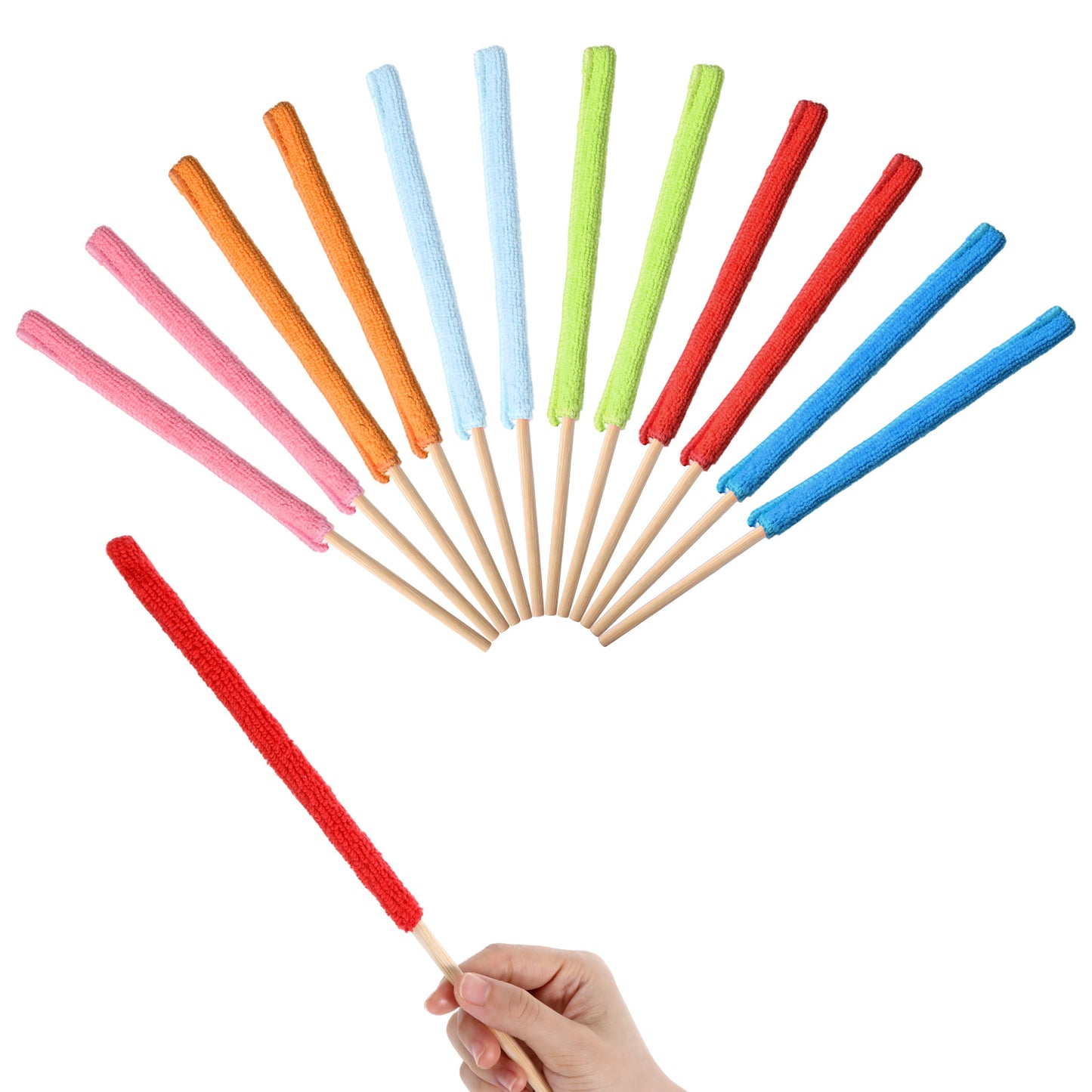 12 Pcs Microfiber Detail Duster Sticks, Crevice Cleaning Brush Kit for AC Vent Fan Blade Mini Split, Flexible Bendable Dust Cleaner for Home Car Window Blind Air Conditioner - Multicolors