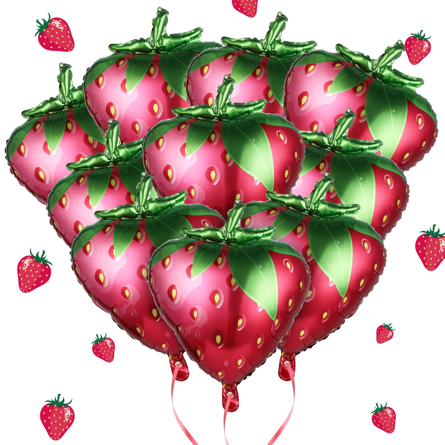 Aster Strawberry Balloons 15 Pcs Strawberry Foil Balloons for Girls Birthday Party, Cute Fruit Balloons Strawberry Helium Balloons with Red Ribbon for Strawberry Theme Party Decorations Supplies