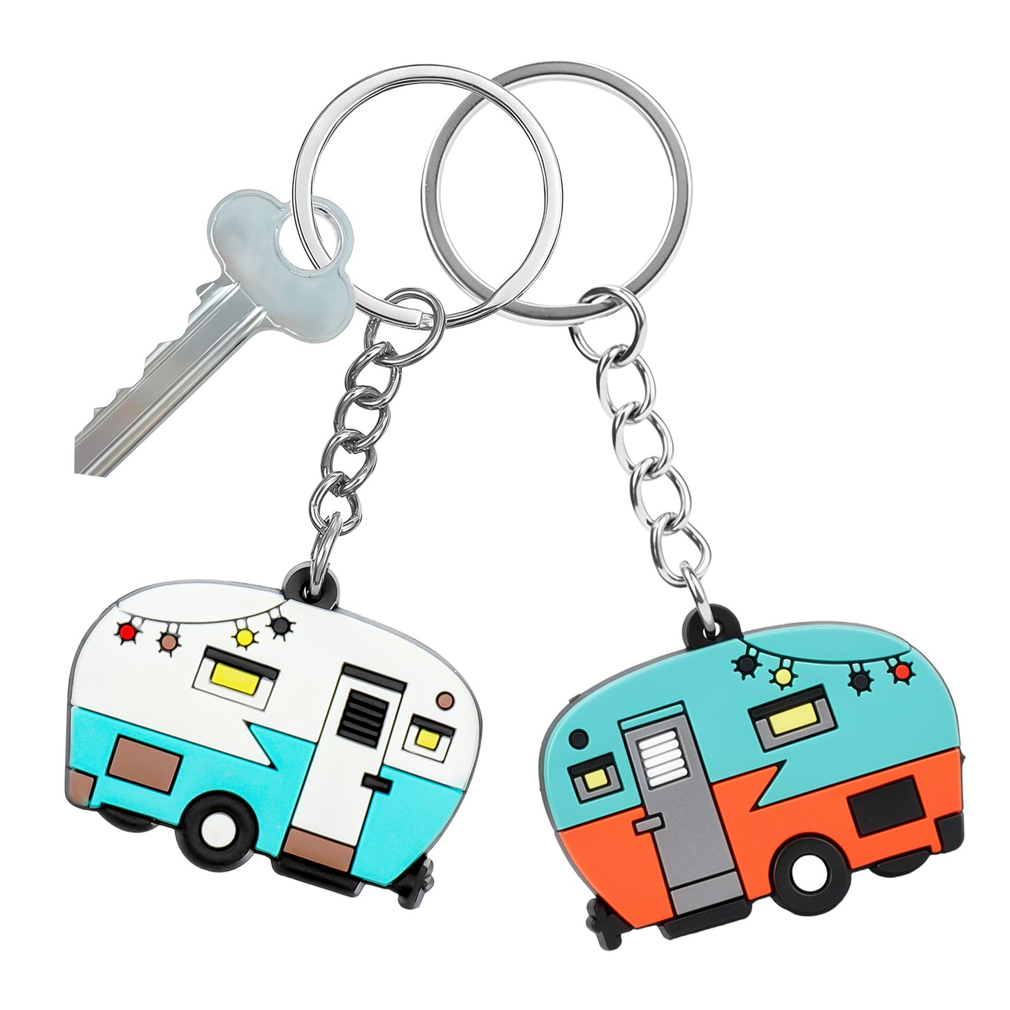 Thinp 2 Pcs RV Camper Keychain, Camper Keyring Accessories Trailers Retro Camping Car Keychain for Camping Decor RV Travel Trip Souvenirs