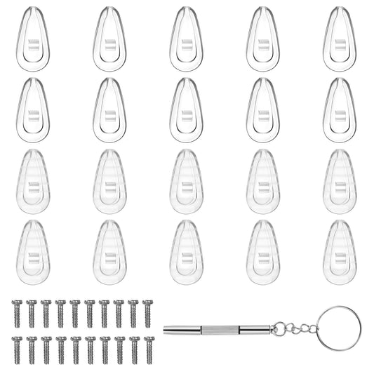 10 Pairs Eyeglass Nose Pads, Glasses Nose Grips Non Slip Comfort Soft Silicone Glasses Pad Eyeglass Repair Kit with Screws and Screw Driver for Eye Glass Sunglasses(Clear)
