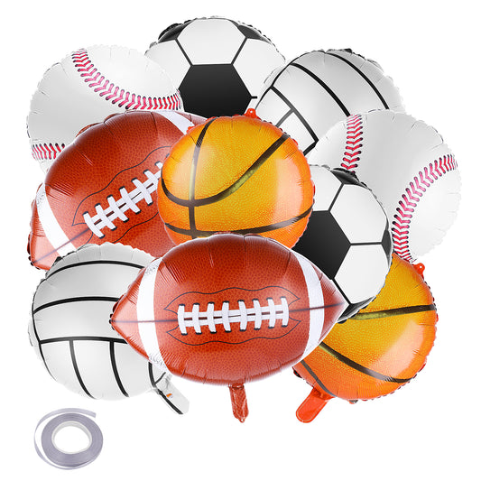 10 Pieces Sports Themed Balloons Set by ASTER, 18 Inch Ball Shape Aluminum Foil Balloons Sports Themed Party Decoration Supplies for Ball Fans Club, Bars, Home Decor