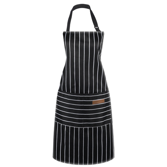 1 Pack Kitchen Cooking Aprons, Adjustable Bib Chef Apron Cotton Linen Waterproof Aprons with 2 Pockets for Men Women (Black Stripes)