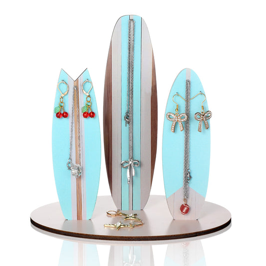 Axafazup Surfboard Jewelry Organizer Stand, Wooden Coastal Beach Decor, Preppy Room Decoration, Ocean-Themed Room Decor, Hawaii Surfer Gift for Teen Girls (Blue)