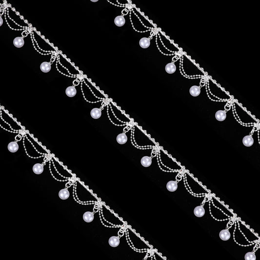 1 Yard Pearl Tassel Rhinestone Fringe Trim, Rhinestone Ribbon Tassel Chain, Cuttable for Sewing Crafts Wedding Party Clothing Accessories Jewelry Personalized DIY Decoration
