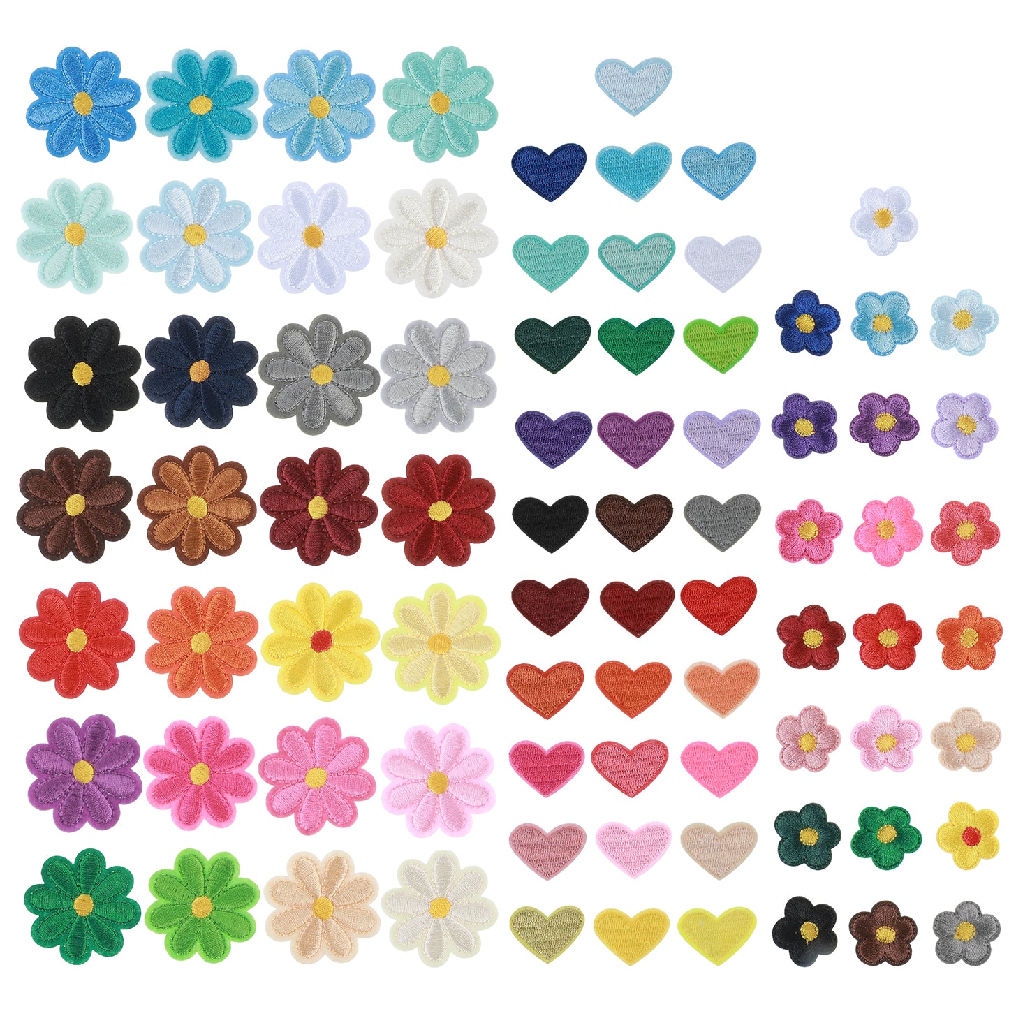 ZEYIYER 81pcs Iron on Patches, Colorful Flower Heart Iron-On Patches, Versatile Cute Mini Embroidery Patches for Clothing Backpack Shoes Cap DIY Craft