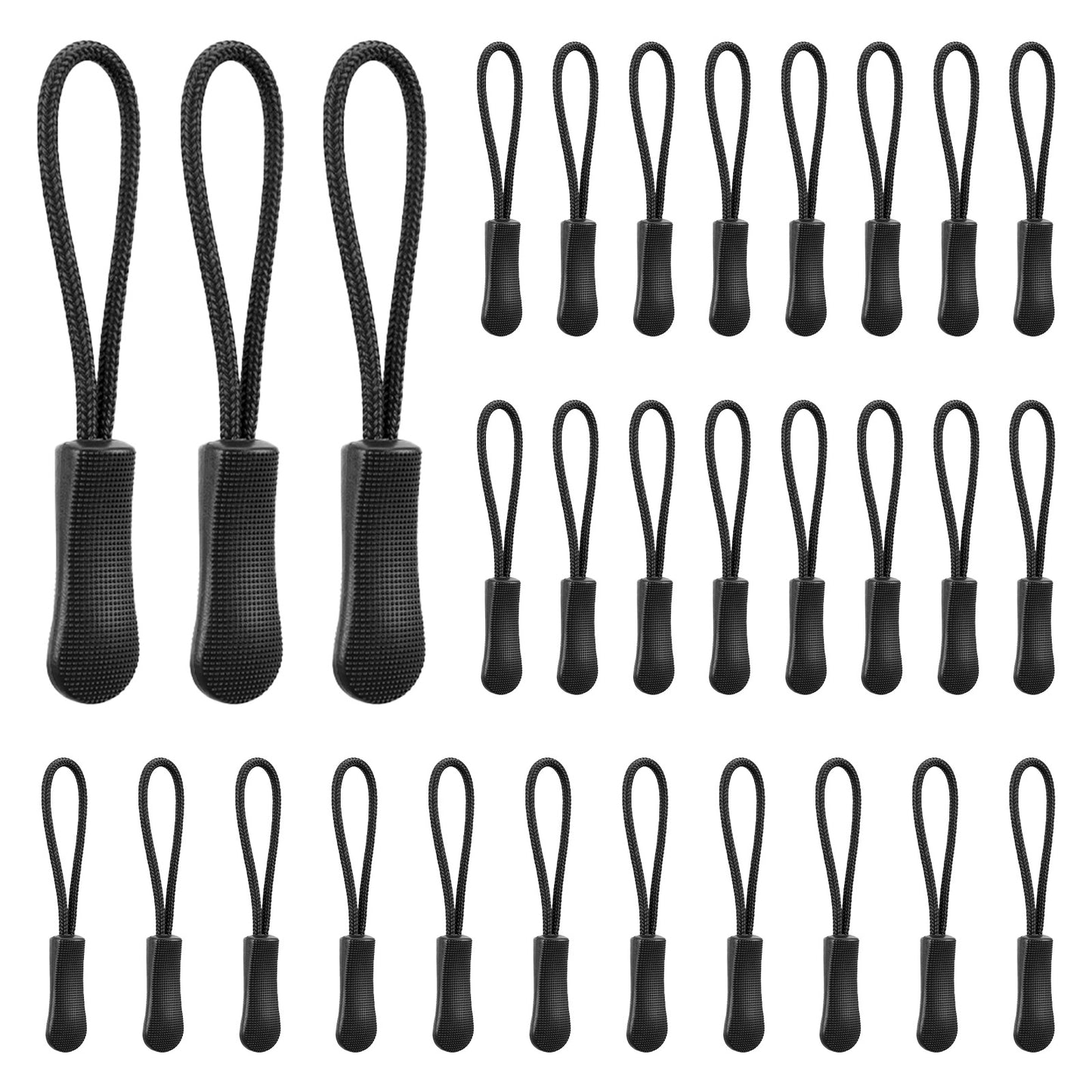 Dplolng 30 Pcs Zipper Pull Replacement,Zippers Pulls Cord Ends Replacement Universal Zipper Extender for Jackets,Backpacks,Pants,Coats, Luggage,Golf Bag,Purses(Black)