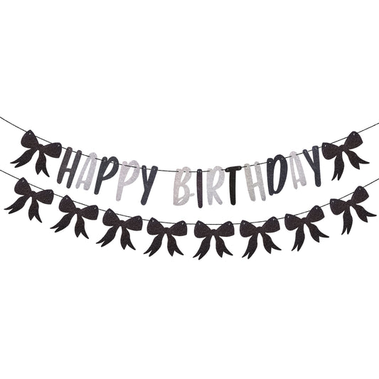 1 Set Black Happy Birthday Banner, Black Bow Birthday Decorations, Coquette Bow Banner for Bowknot Themed Party Supplies