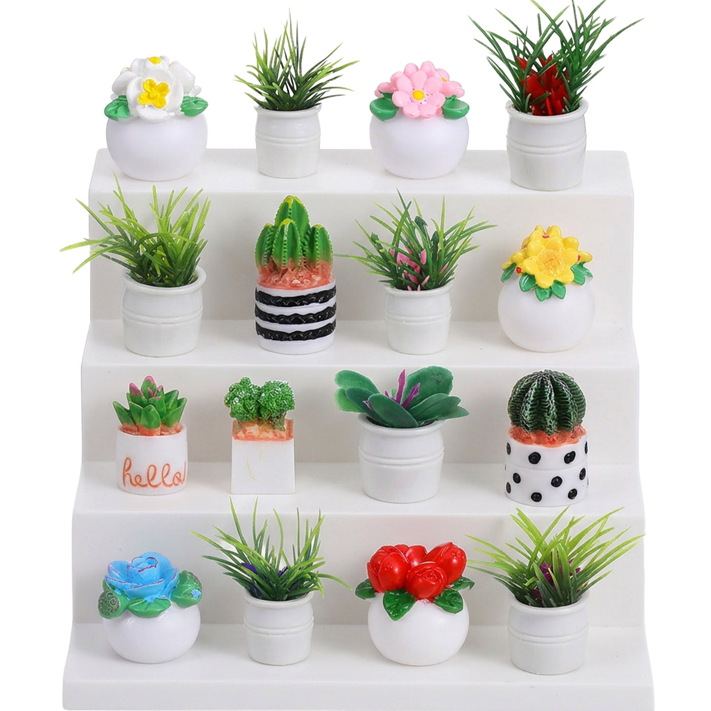 16 Pcs Miniature Potted Plants Mini Artificial Plants 1:12 Scale Dollhouse Accessories Tiny Fake Flowers Greenery for Doll House Bonsai Ornament DIY Crafts