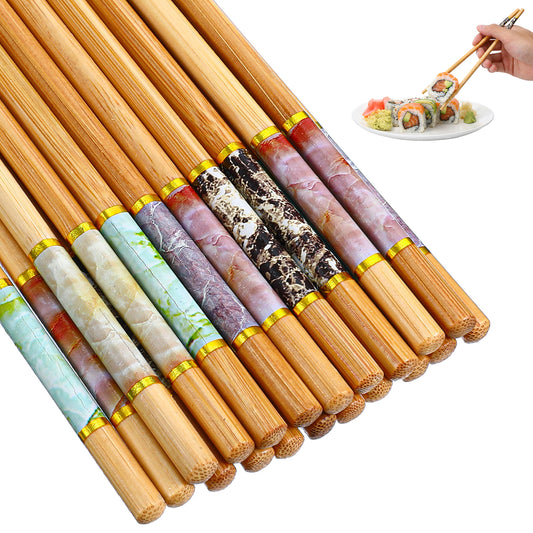 10 Pairs Wooden Chopsticks Reusable, 9.45 Inch Chinese Bamboo Chopsticks Dishwasher Safe Non Slip Japanese Chop Sticks for Asian Dishes Sushi Rice Noodles