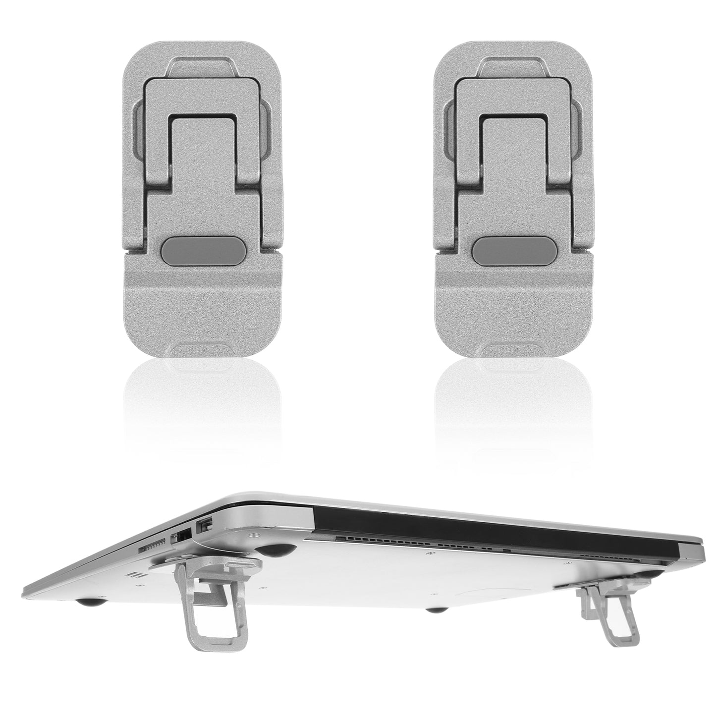 2PCS Zinc Alloy Foldable Laptop Stands, Mini Foldable Laptop Stand, Portable Computer Keyboard Riser, Self-Adhesive Invisible Notebook Stand with 2 Adjustable Angles, Keyboard Lift for Desk (Silver)
