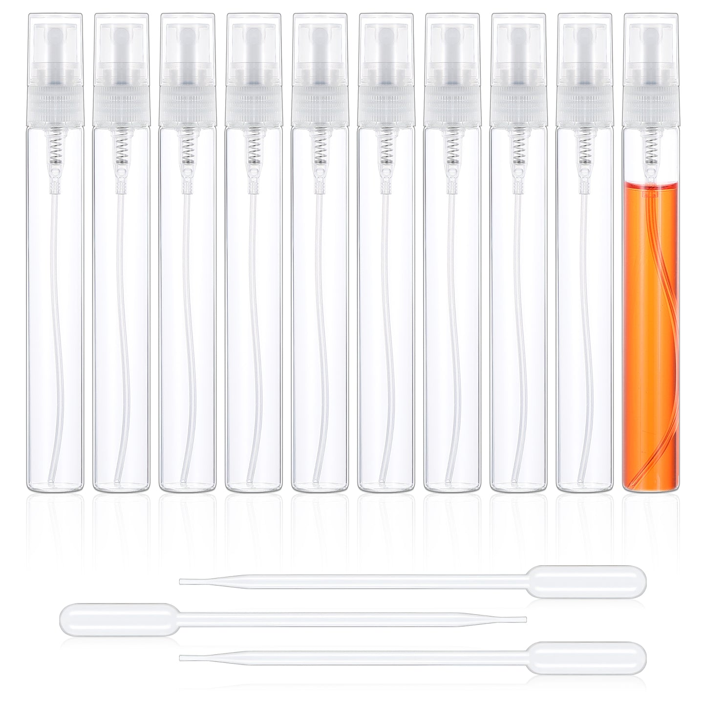 10 Pack Mini Spray Bottles, 10ml Refillable Perfume Atomizer With 3 Transfer Pipettes, Plastic Portable Travel Bottle, Fine Mist Travel Essential Oil Containers, Glass Sample Bottles (Clear)