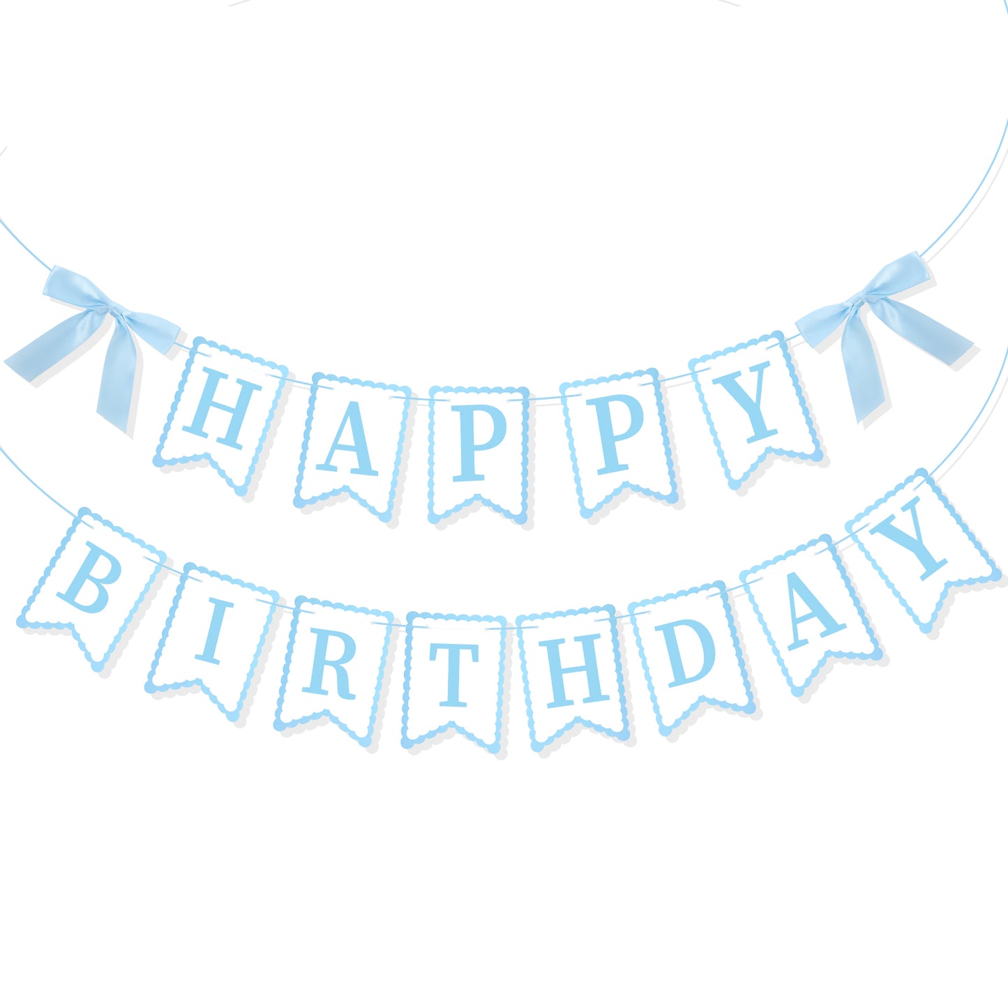 Blue Happy Birthday Banner with Bows, Sweet Birthday Party Decorations Garland Set, Cute Blue Birthdays Banner for Women Party Supplies