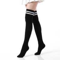 ZEYIYER Black Thigh High Socks, Striped Thigh High Socks for Women, Black Knee High Sock for Ladies Girls, Over Knee Long Stocking Fits US 6.5-8