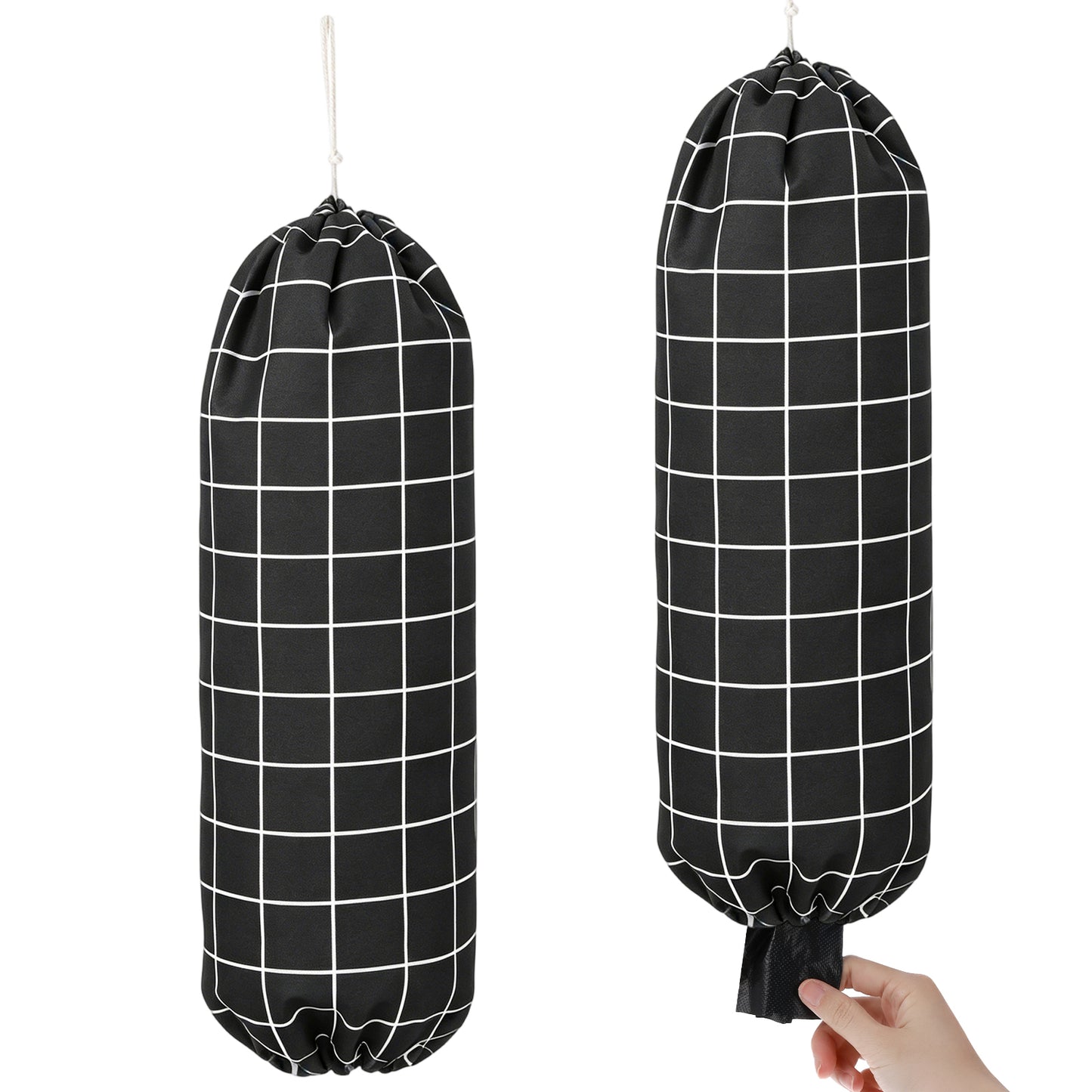 ZEYIYER 2Pcs Plastic Bag Holder, Wall Mount Grocery Bag Holder with Drawstring, Black Storage Bags Organizer for Home, Kitchen, Camper (22×9in)