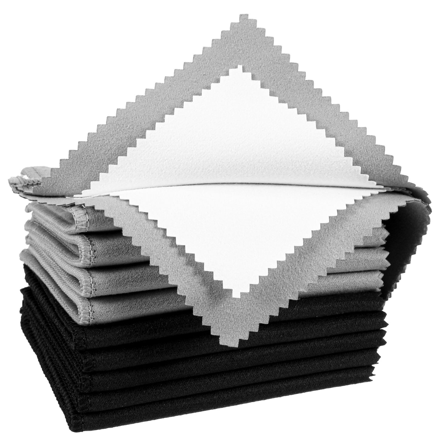 10 Pcs Jewelry Cleaner Cloth, Double-Sided Jewelry Polishing Cloth, 7.5 * 6.3 Inch Silver Polishing Clothes, Silver Cleaning Clothes for Jewelrys, Gold, Diamond, Watch (Gray & Black)