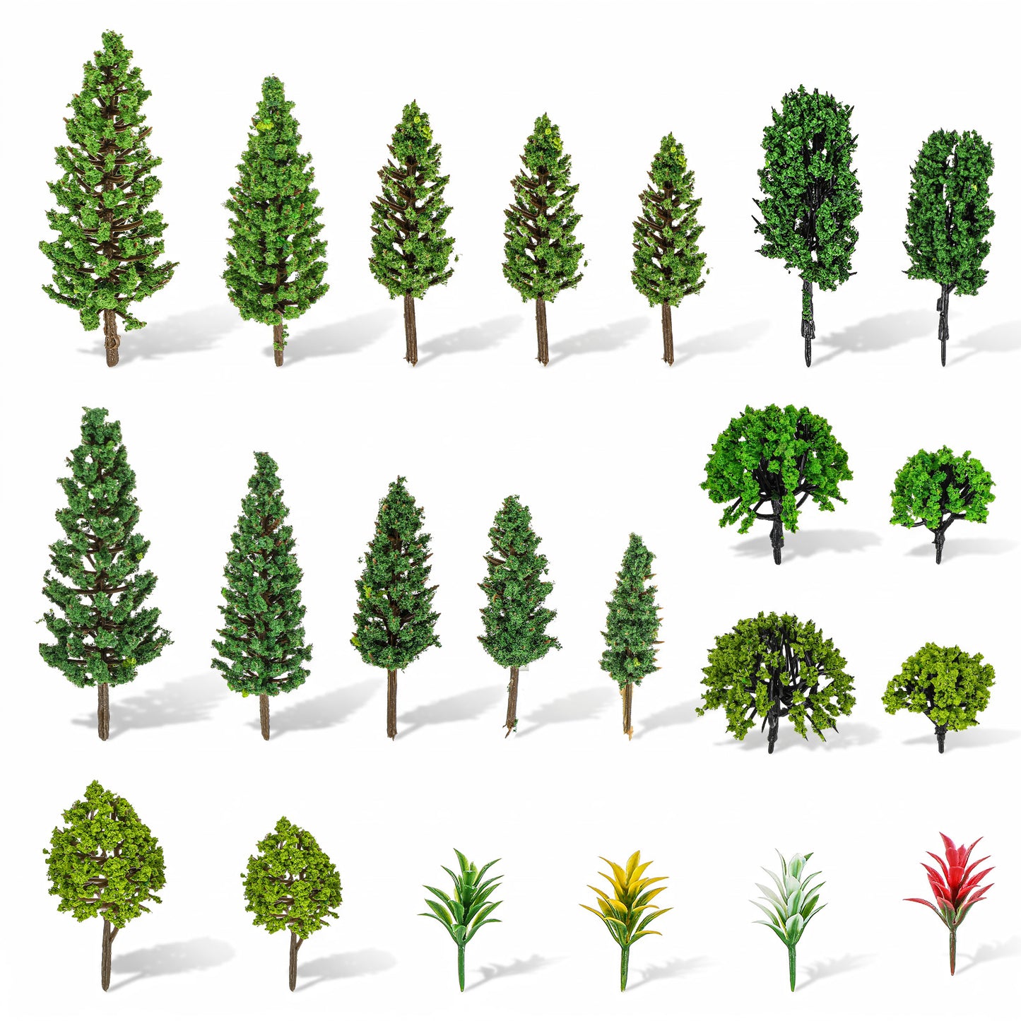 Kynigo 40Pcs Model Trees, 1.1-5.1inch Mixed Green Diorama Trees Miniature Tree, Colorful Grass Architecture Mini Fake Tree for Crafts Building Model Railway Scenery Landscape Supplies