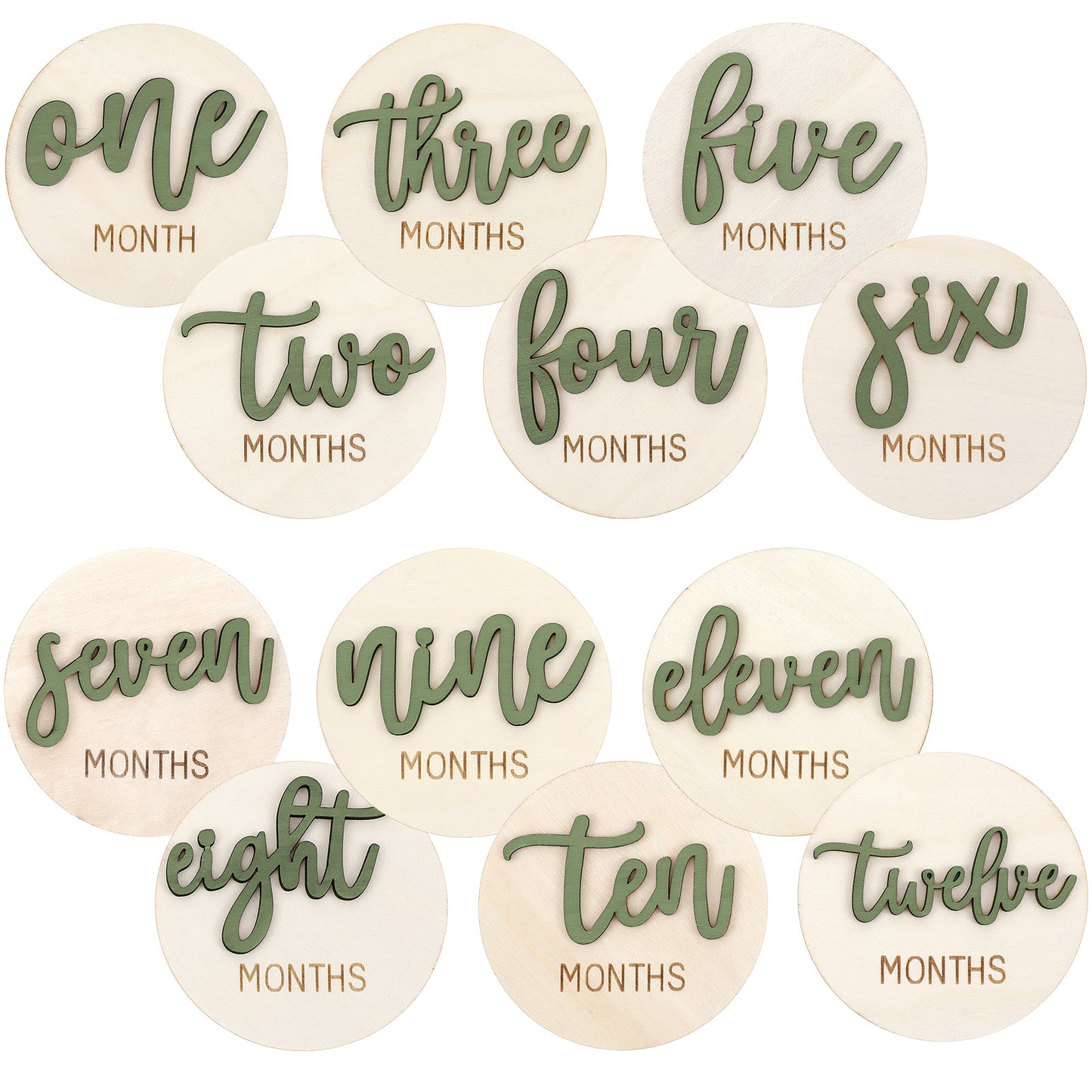 6 PCS Baby Monthly Milestone Cards, Double Sided Wooden 3D Milestone Cards Signs for Photos Announcement Sign 1-12 Months Baby Shower Gifts Photography Photo Newborn Keepsake Gift(Green)